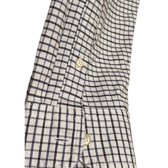 Chaps Stretch Oxford Button-Down Shirt In Navy And White Checkered Classic Fit - Picture 6 of 12